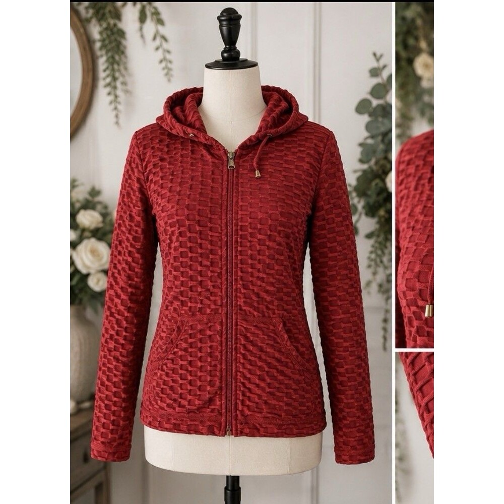 New Mix Active Set Womens Small/Medium Zip Up Jacket Thumb Holes Leggings Maroon
